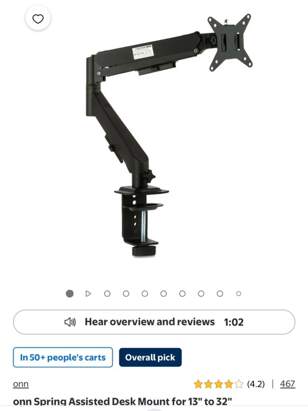 Onn Spring Assisted Monitor Desk Mount